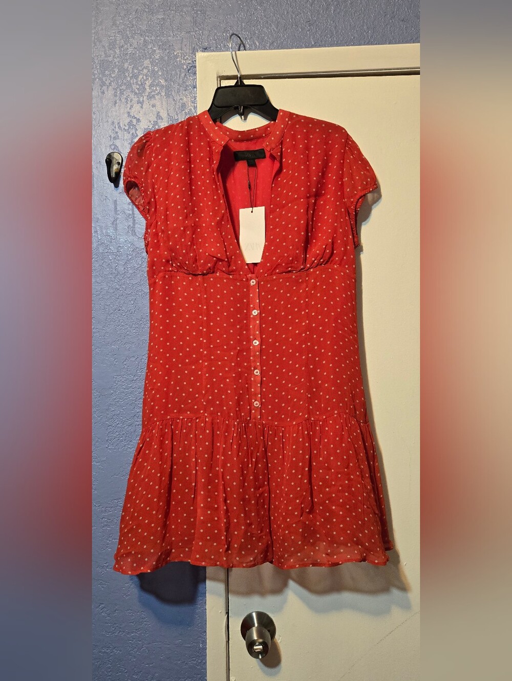 NWT Zara Polka Dot Dress Color Red Size L